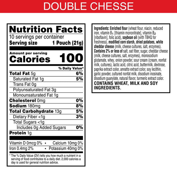 Cheez-It Snap'd Double Cheese Cheesy Baked Chips, Lunch Snacks, 10 Count