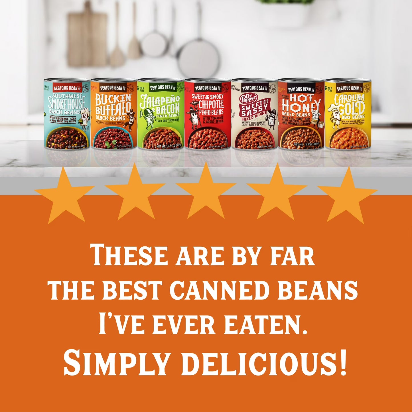 SERIOUS Bean Co Sweet and a Bit Sassy Dr Pepper Baked Beans, 4-pack of 16 Oz Cans