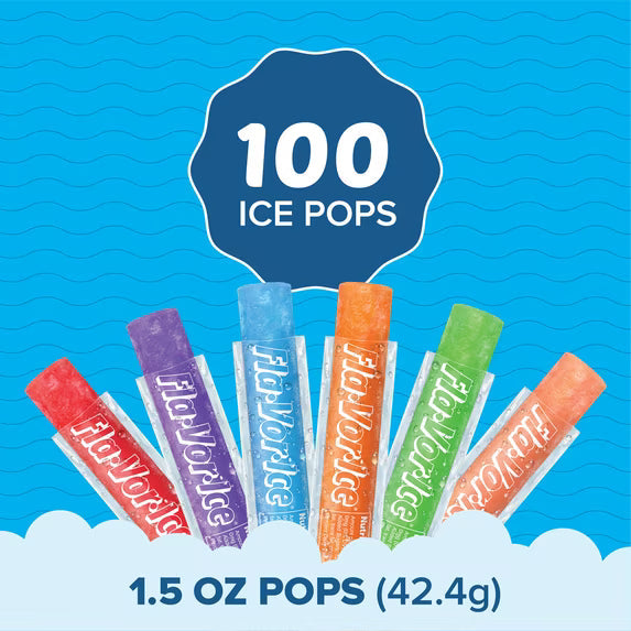 (2 pack) Fla-Vor-Ice Assorted Gluten-Free Freezer Ice Pops, 1.5 oz, 100 Count
