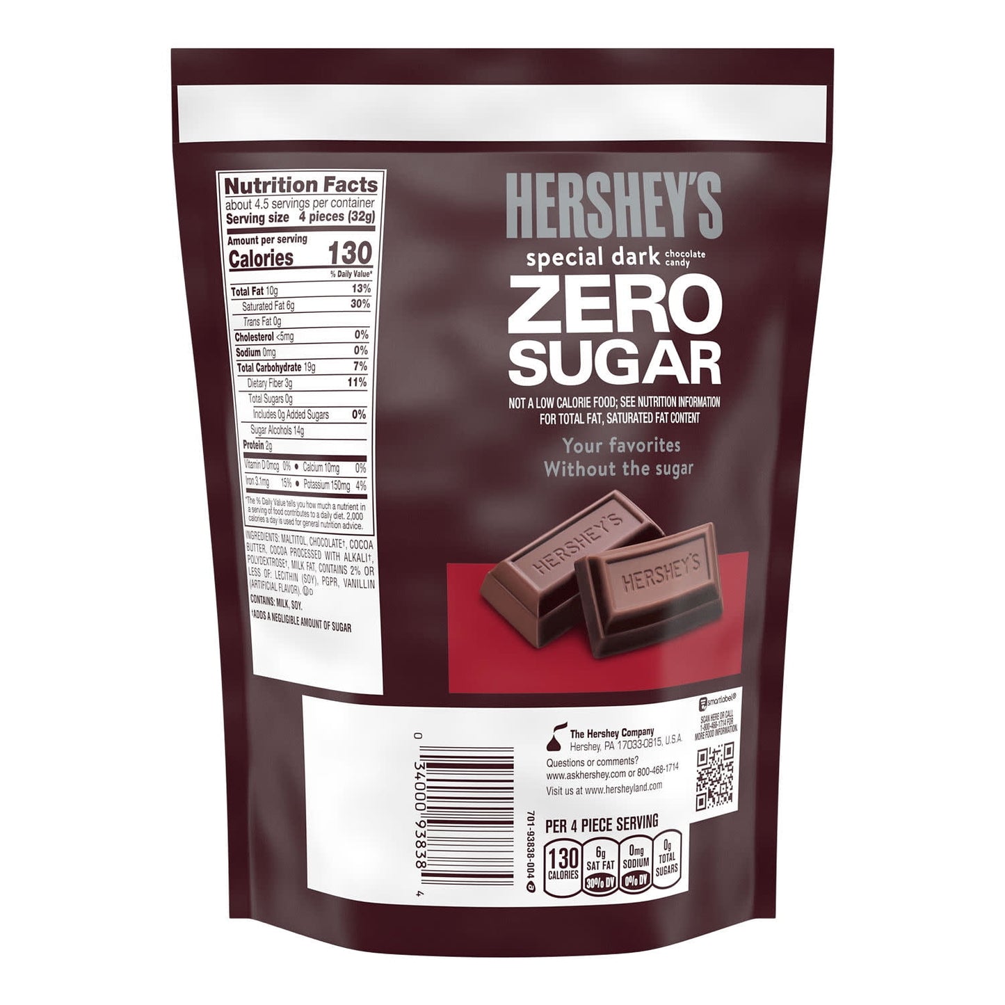 Hershey's Special Dark Zero Sugar Chocolate Candy, Bag 5.1 oz