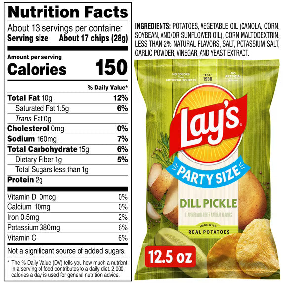 4 pack, Lay's Dill Pickle Potato Snack Chips, 7.75 oz Bag.