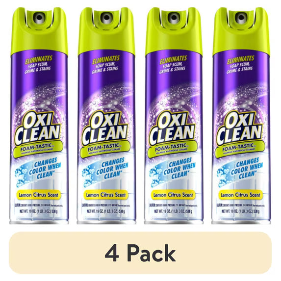 (4 pack) OxiClean Foam-Tastic™ Foaming Bathroom Cleaner (Formerly "KABOOM"), Citrus Scent, 19 oz Spray Can, Eliminates Soap Scum, Grime and Stains - Pack of 4