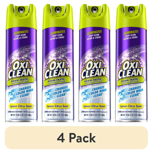 (4 pack) OxiClean Foam-Tastic™ Foaming Bathroom Cleaner (Formerly "KABOOM"), Citrus Scent, 19 oz Spray Can, Eliminates Soap Scum, Grime and Stains - Pack of 4