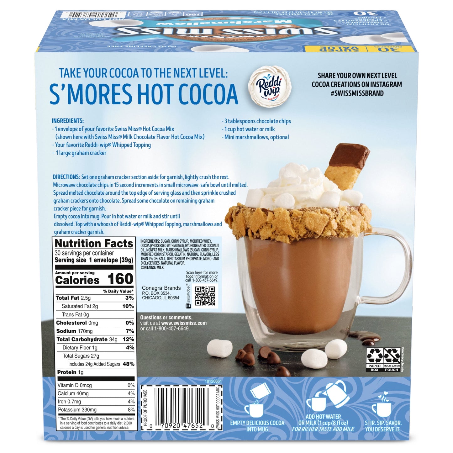 Swiss Miss Chocolate Hot Cocoa Mix With Marshmallows, 1.38 oz., 30-Count Envelopes