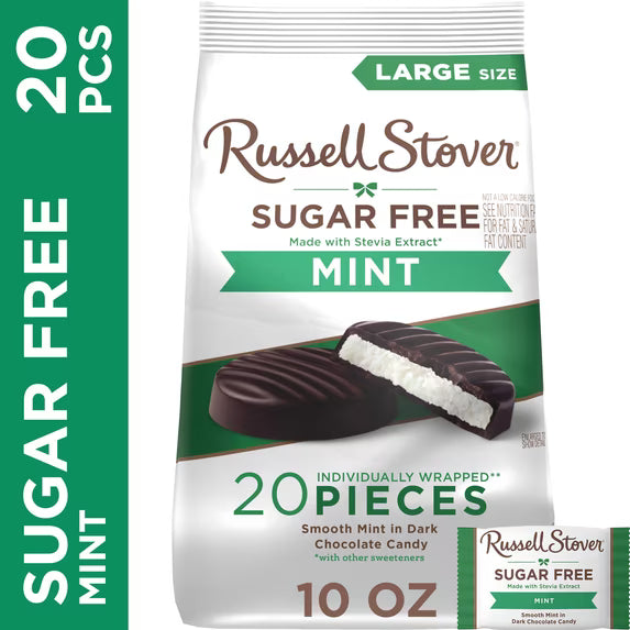 (2 pack)RUSSELL STOVER Sugar Free Dark Chocolate Mint Candy, 10 oz. bag