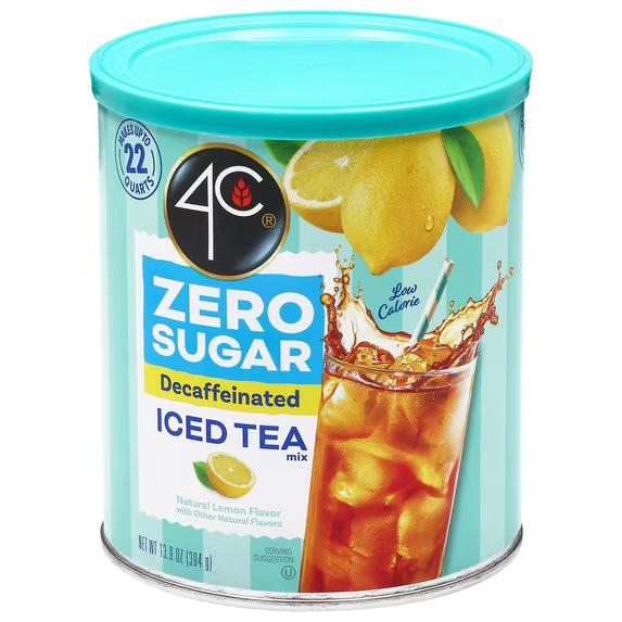 (3 pack) 4C Light Naturally Decaffeinated Lemon Flavor Iced Tea Mix 13.9 oz. Canister