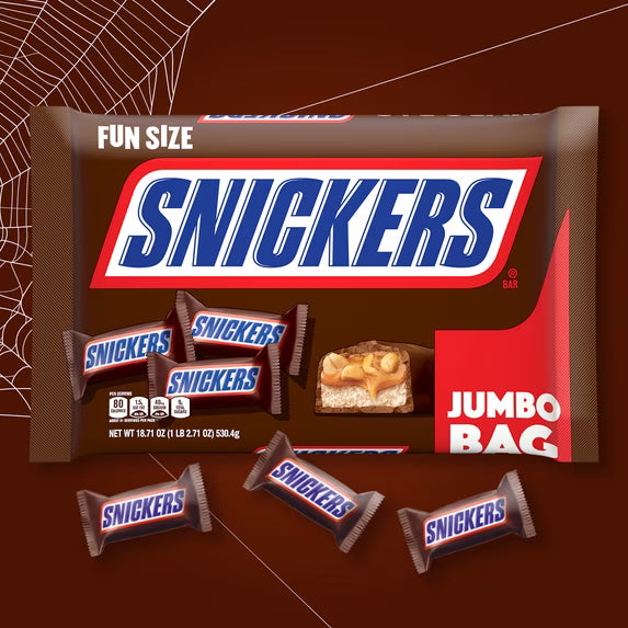Snickers Fun Size Chocolate Bars, 18.71 oz Jumbo Candy Bag( pack of 2)