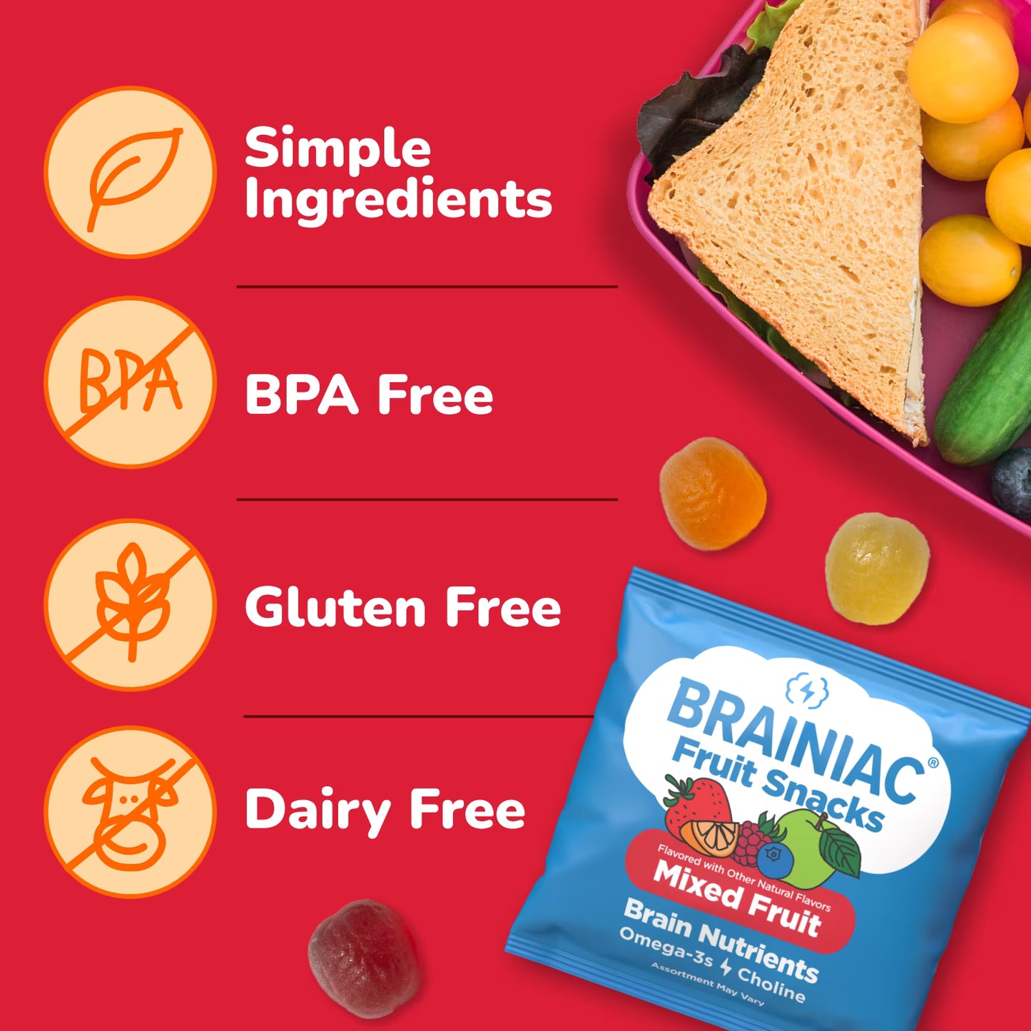 Brainiac Fruit Snacks with Brainpack, Mixed Fruit Flavor, 20 Count