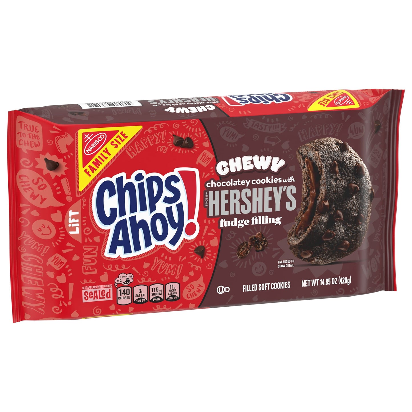 CHIPS AHOY! Chewy Hershey's Fudge Filled Soft Fudgy Chocolate Chip Cookies, Family Size, 14.85 oz