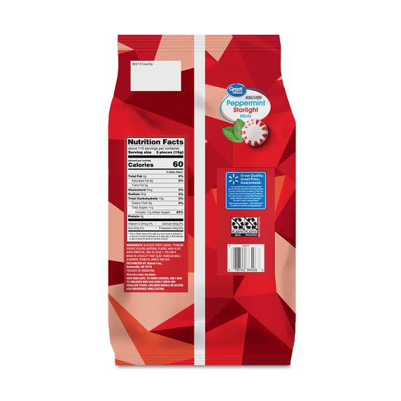 (6 pack) Great Value Peppermint Starlight Mints Hard Candy, 60 oz