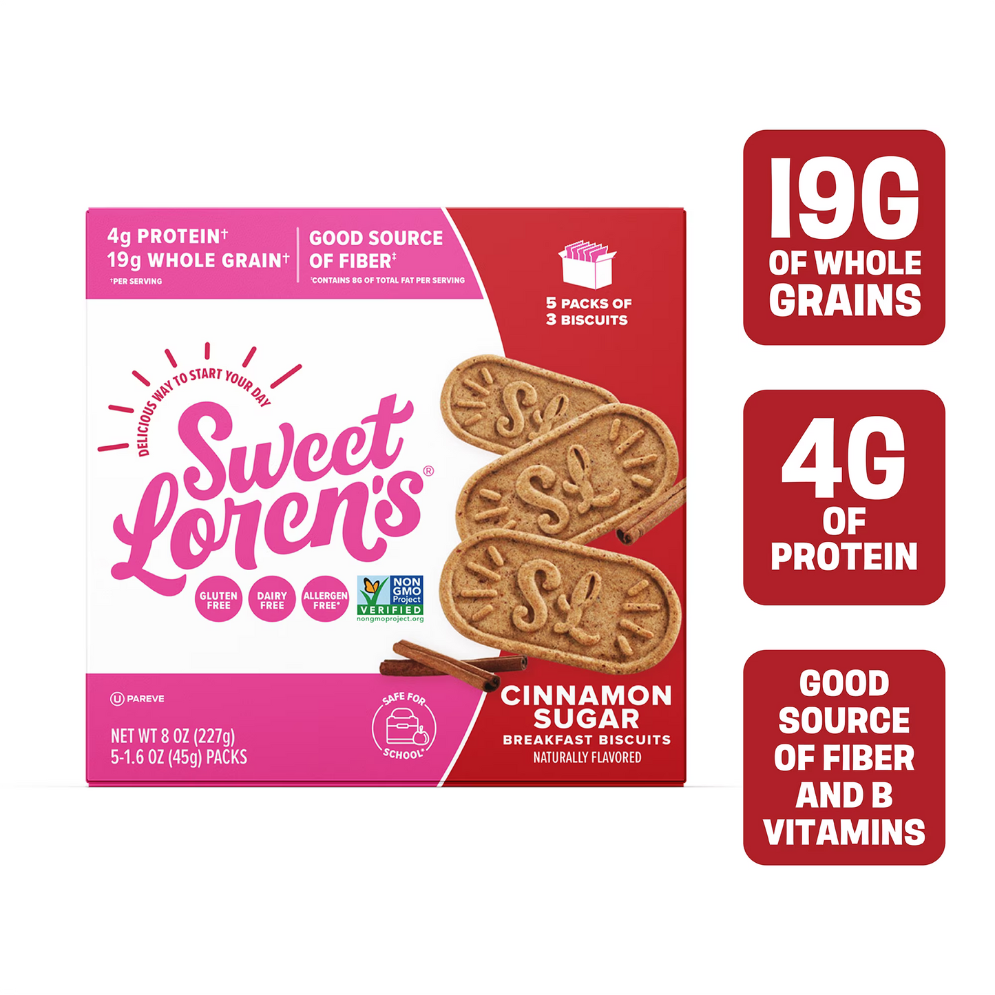 Sweet Loren's Breakfast Biscuits, Cinnamon Sugar, Gluten Free, 15 Count, 1.6 oz (45g) Each (pack of 2)