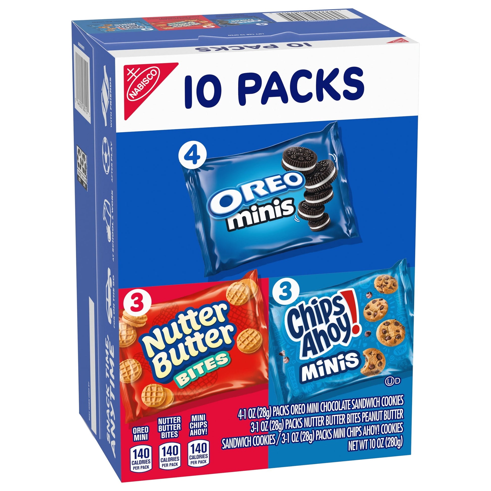 Nabisco Cookies Variety Pack, OREO Minis, Nutter Butter Bites, & CHIPS AHOY! Minis,10 Snack Packs