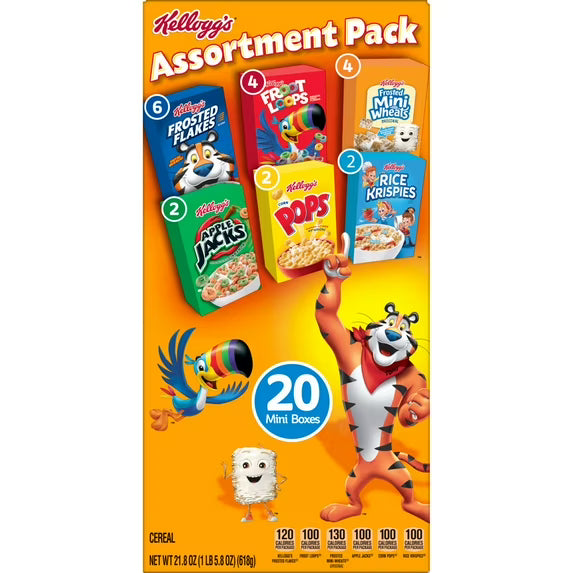 Kellogg's Assortment Pack Variety Pack Breakfast Cereal Box, 21.8 oz, 20 Count ( 2 pack)