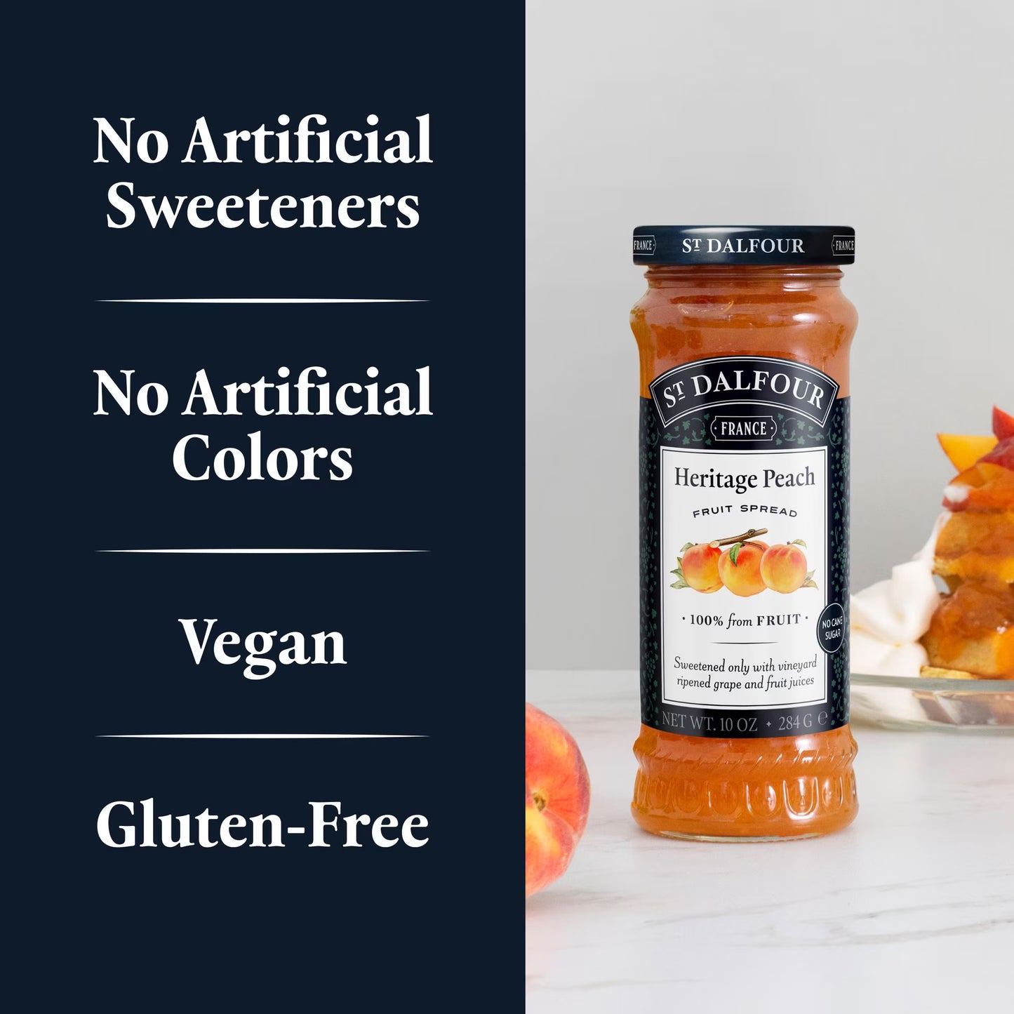 St Dalfour Heritage Peach Fruit Spread, 100% from Fruit, Vegan & Gluten Free, 10 oz Jar