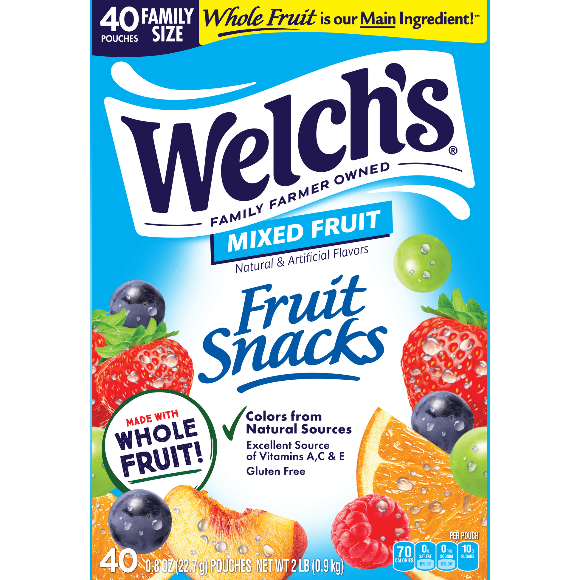 Welch's Fruit Snacks, Mixed Fruit, Soft Kids Snacks, 0.8 oz, 40 Count