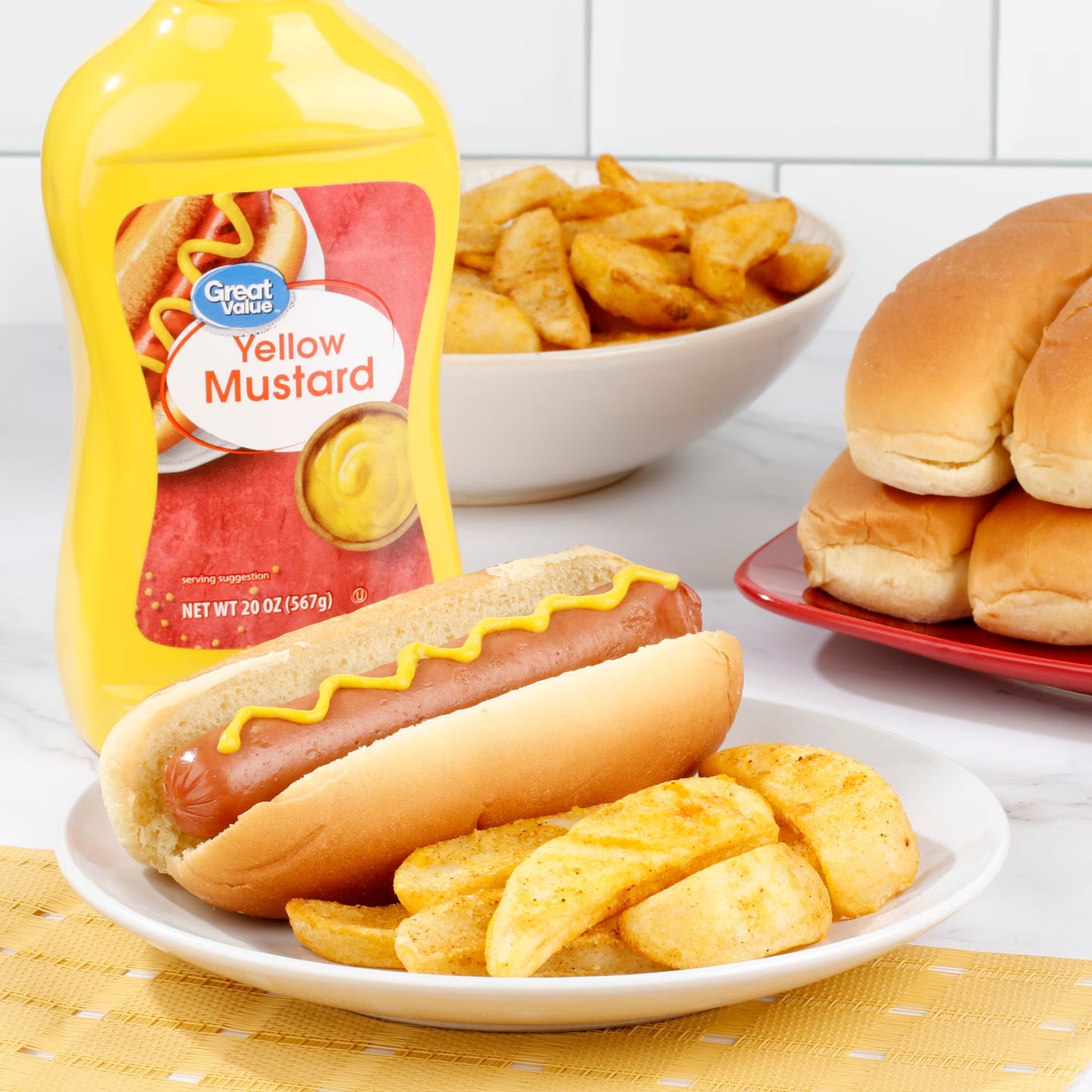 (12 pack) Great Value Yellow Mustard, 20 oz Squeeze Bottle