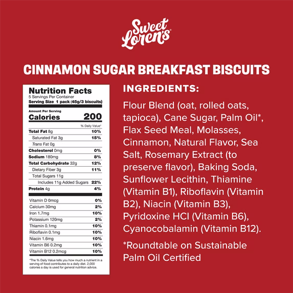 Sweet Loren's Breakfast Biscuits, Cinnamon Sugar, Gluten Free, 15 Count, 1.6 oz (45g) Each (pack of 2)