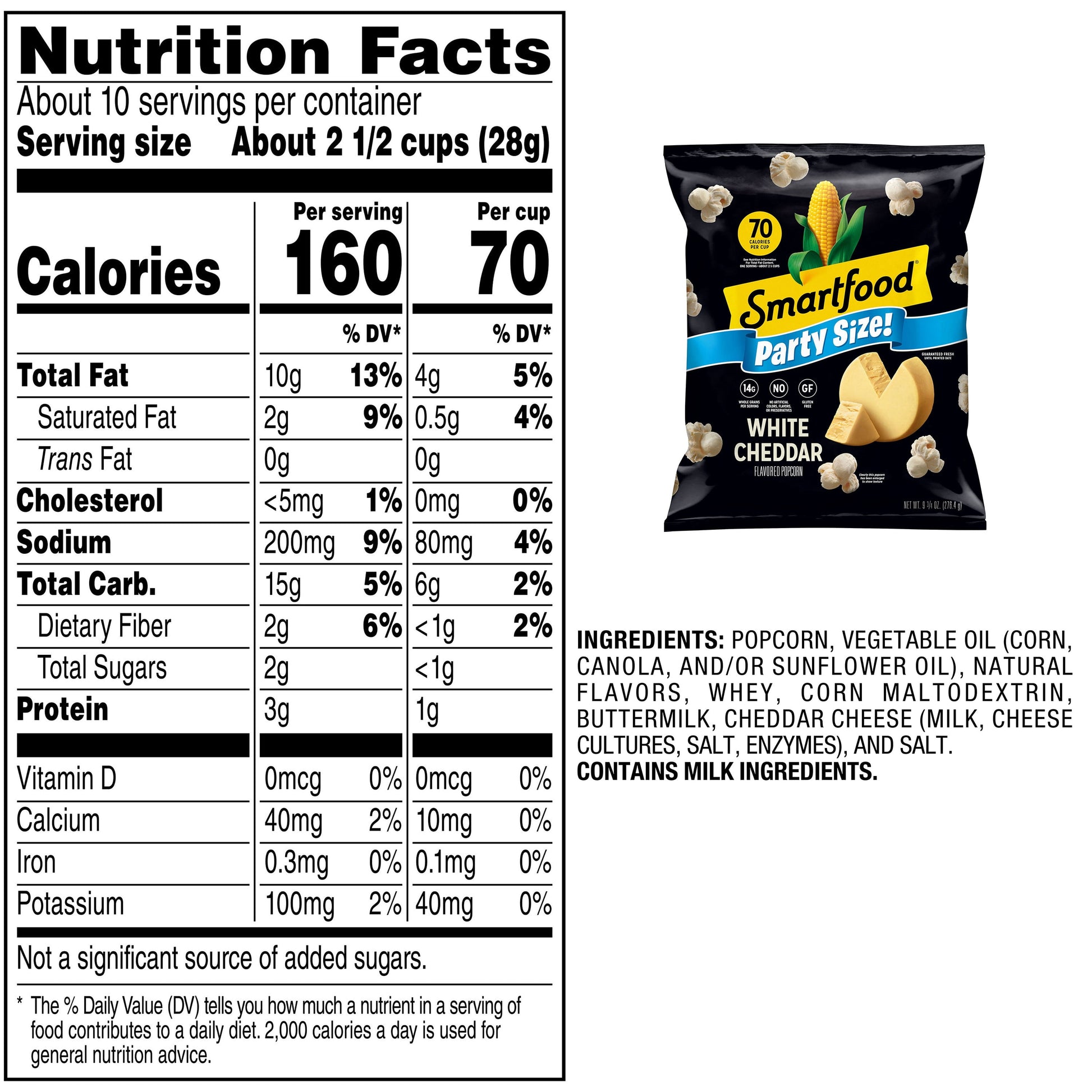 Smartfood Gluten Free, No Artificial Colors White Cheddar Popcorn Bag, 9.75 oz