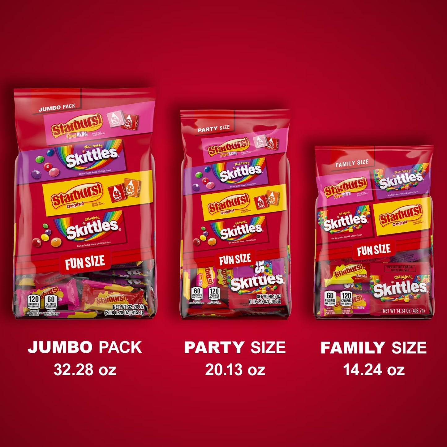 Skittles & Starburst Fun Size Chewy Candy Variety Bag, Party Size - 20.13 oz Bulk Bag