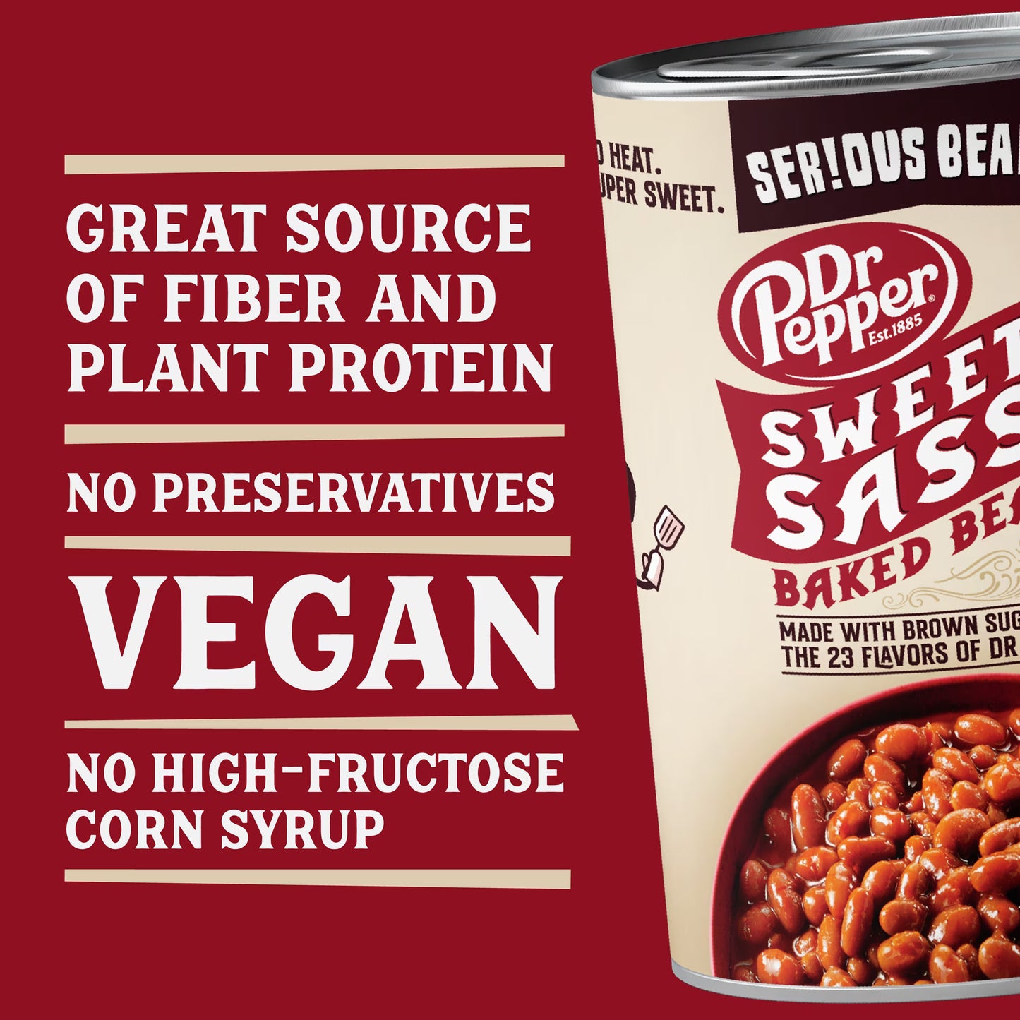 SERIOUS Bean Co Sweet and a Bit Sassy Dr Pepper Baked Beans, 4-pack of 16 Oz Cans