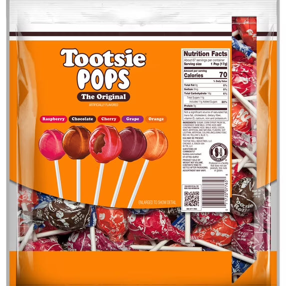 Tootsie Pops, The Original, Assorted Peanut Free and Gluten Free Lollipops, 65 Count( 2 pack)