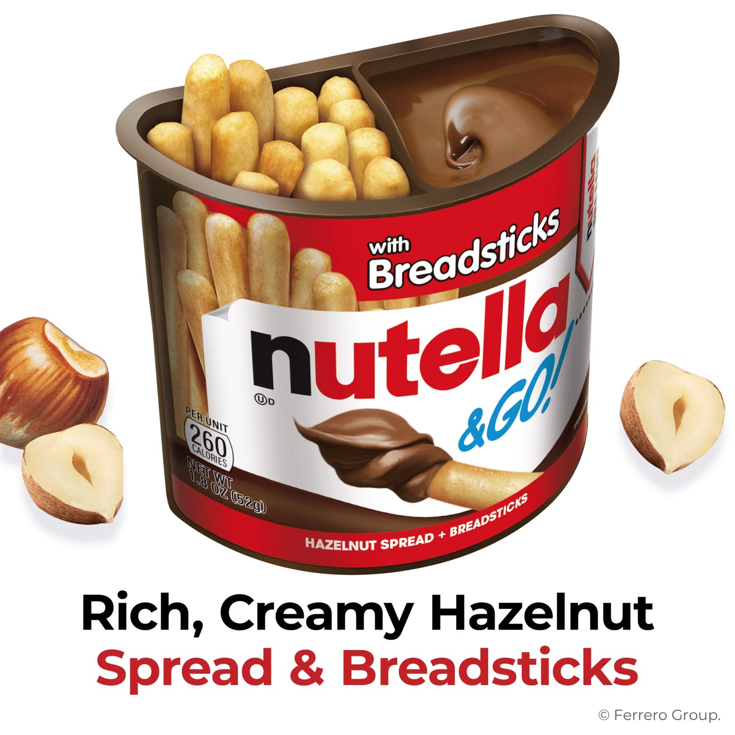Nutella & GO! Chocolate Hazelnut Spread with Cocoa + Breadsticks, 4 Snack Packs, 1.8 oz Each