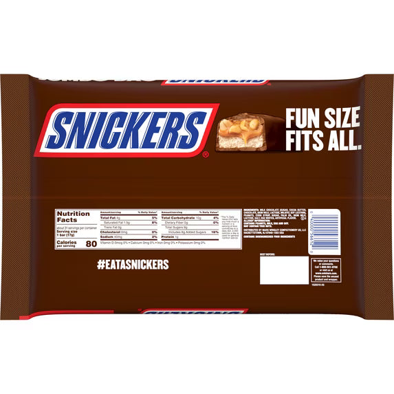 Snickers Fun Size Chocolate Bars, 18.71 oz Jumbo Candy Bag( pack of 2)