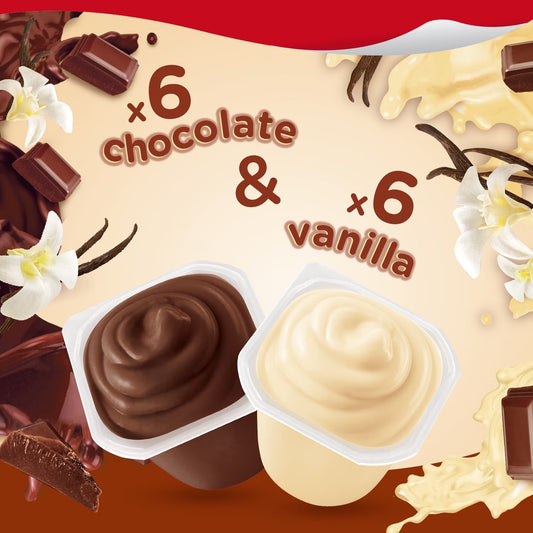 (4 pack) Snack Pack Chocolate Pudding and Vanilla Pudding, Lunchbox Snacks, 3.25 oz Pudding Cups, 12 Count Family Pack