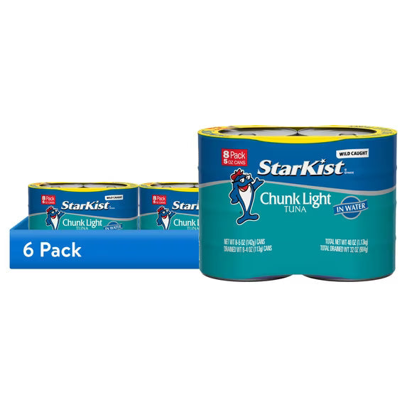(6 pack) StarKist Chunk Light Tuna in Water, Wild Caught, 20g Protein, 5 oz, 8 Cans