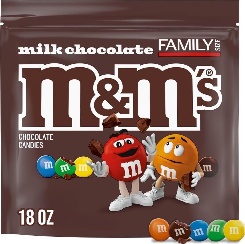 M&M'S Milk Chocolate Candy, Family Size, 18 oz Resealable Bulk Candy Bag