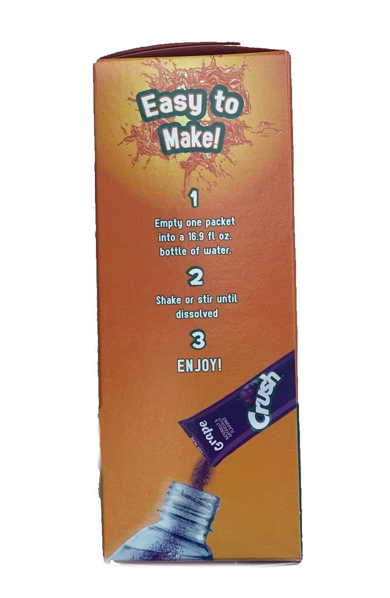 Crush Singles Grape, Orange, Strawberry To Go Sugar Free Drink Mix Variety Pack 2.75 oz Pack of 30 Sticks