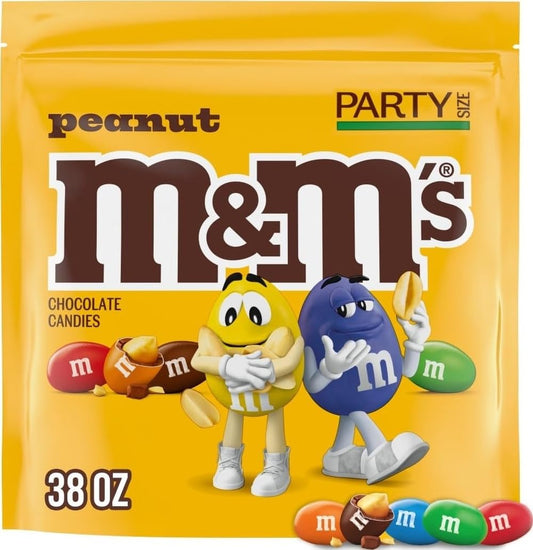 M&M'S Peanut Milk Chocolate Candy Bulk Pack, Party Size, 38 oz Bag