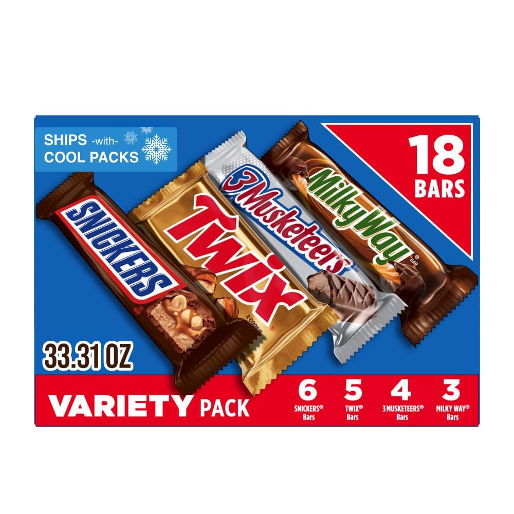 SNICKERS, TWIX, 3 MUSKETEERS, MILKY WAY Full Size Back to School Chocolate Bar Variety Pack, 18 ct Bulk Candy Box