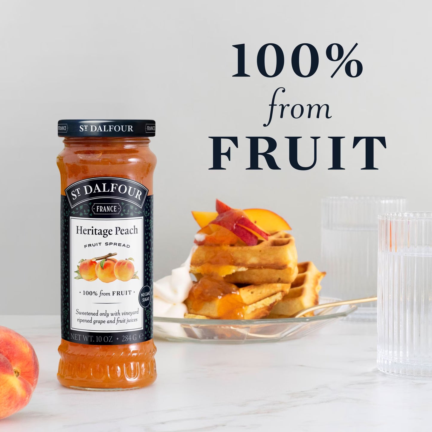 St Dalfour Heritage Peach Fruit Spread, 100% from Fruit, Vegan & Gluten Free, 10 oz Jar