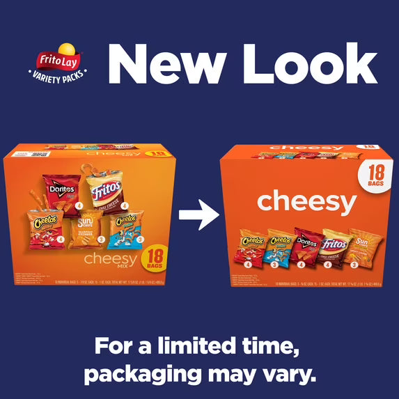 Frito-Lay Cheesy Snack Chips Variety pack, 18 Count Multipack Box( pack of 2)
