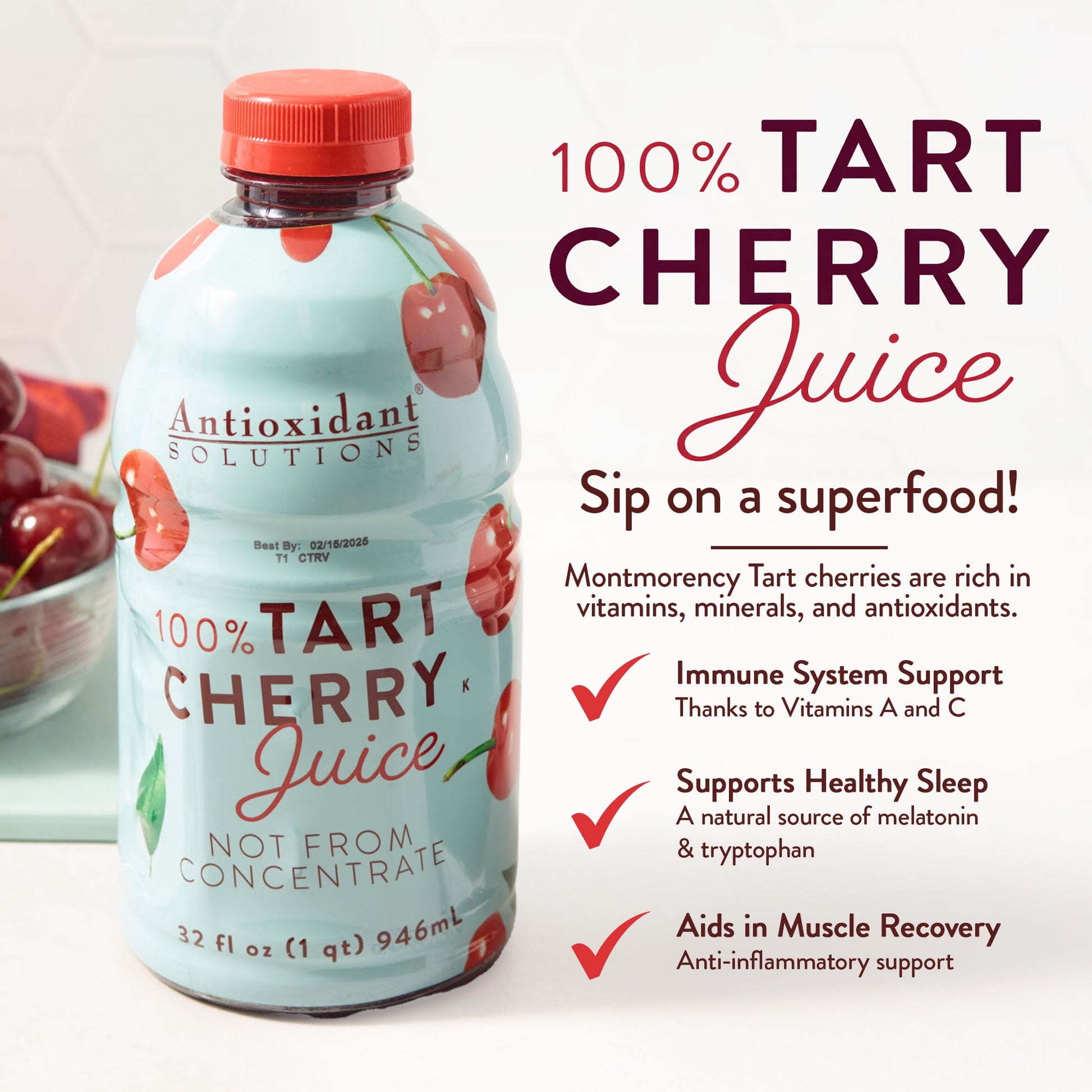 Antioxidant Solutions 100% Pure Tart Cherry Juice Not From Concentrate 32 fl oz