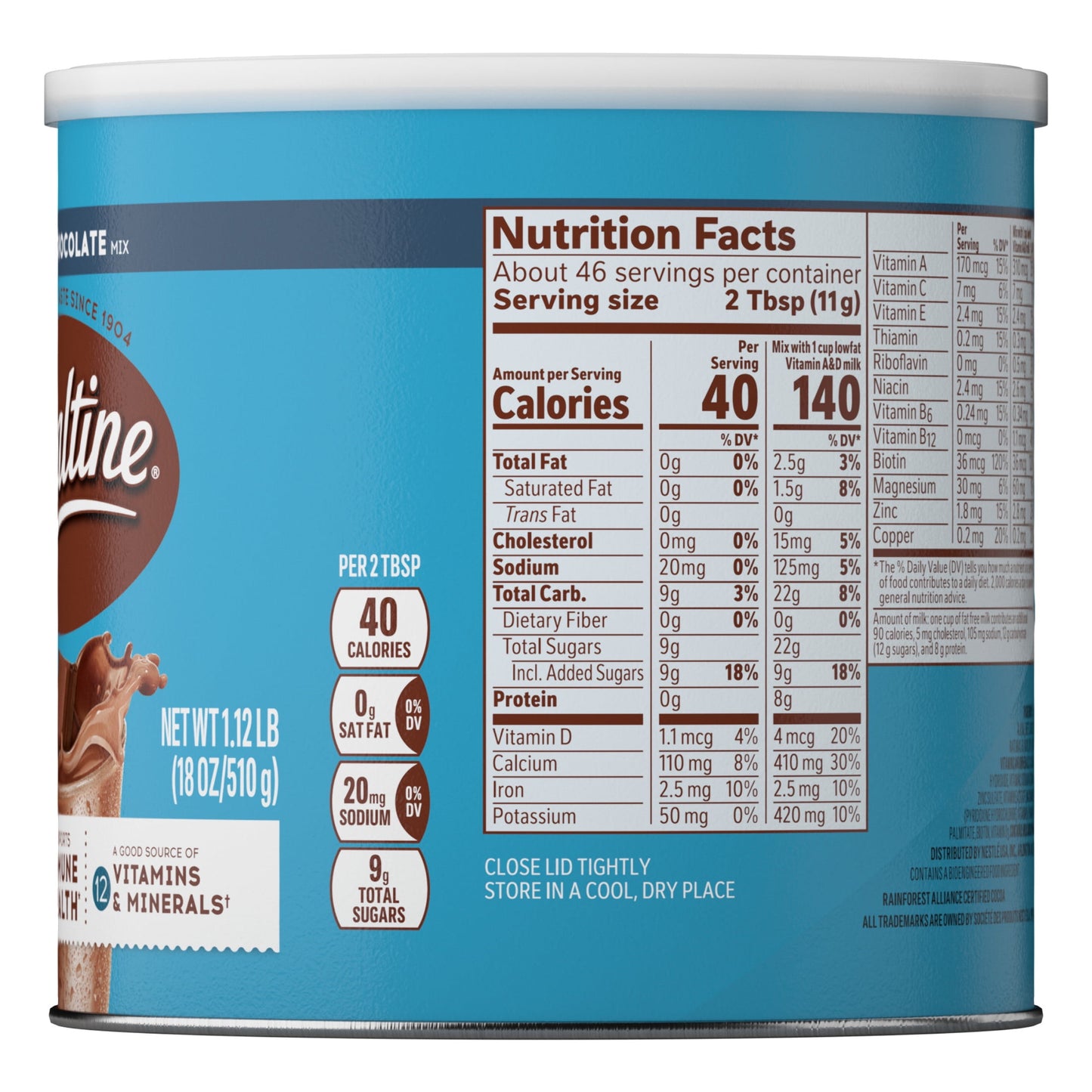 Ovaltine Rich Chocolate Powdered Stir In Drink Mix for Hot and Cold Milk, 18 oz, 46 Servings