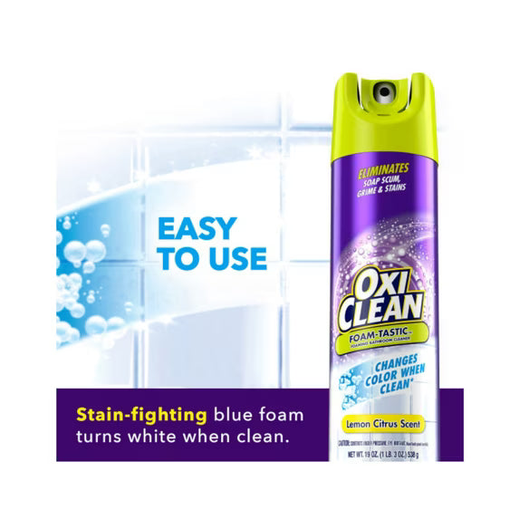 (4 pack) OxiClean Foam-Tastic™ Foaming Bathroom Cleaner (Formerly "KABOOM"), Citrus Scent, 19 oz Spray Can, Eliminates Soap Scum, Grime and Stains - Pack of 4