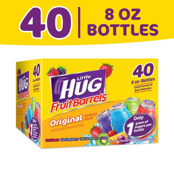 Little HUG Fruit Barrels, Original, Shelf Stable Kids Drinks Variety Pack, 40 Count, 8 fl oz Bottles( 3 pack)