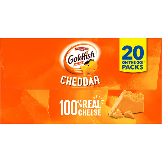 Goldfish Cheddar Cheese Crackers, Baked Snack Crackers, 1 oz on-The-Go Snack Packs, 20 Count Box
