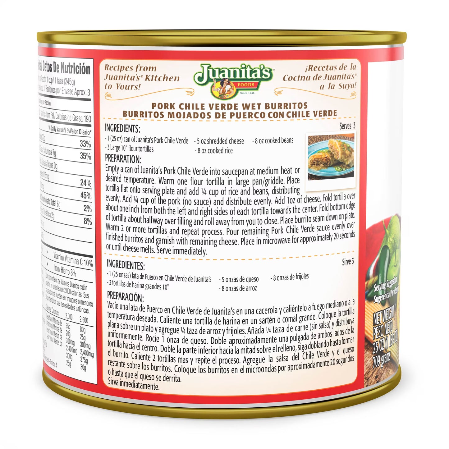 (4 pack) Juanita's Foods Pork Chile Verde, 25 oz Can