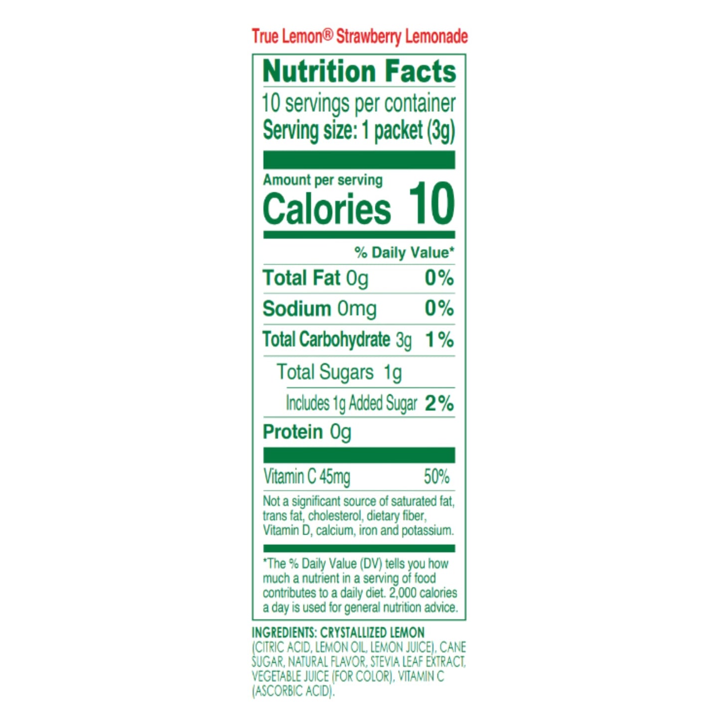 True Lemon Strawberry Lemonade Drink Mix, Made from Real Lemons, Low Calorie, Low Sugar, Lemonade Drink Mix, 10 Count, 1.06 oz (Pack of 12)