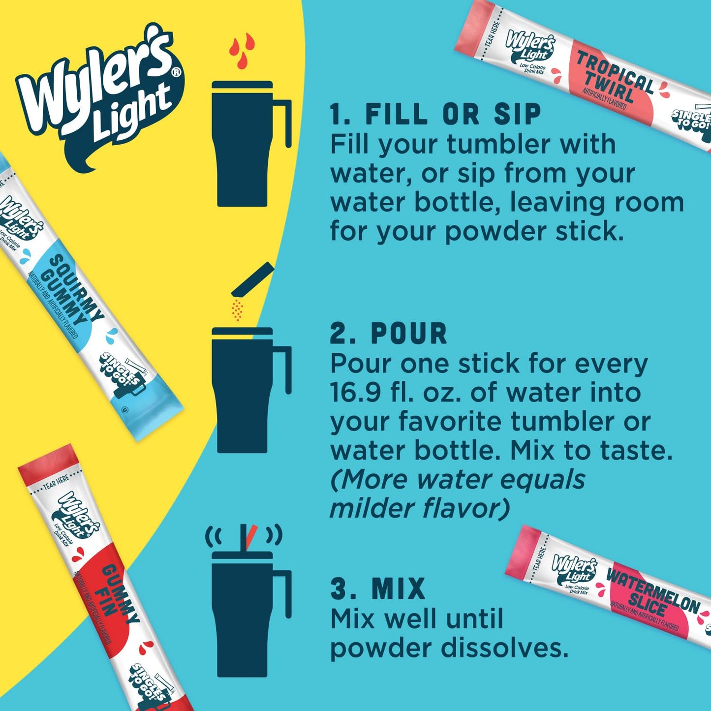 Wyler's Light Singles To Go Drink Mix, Gummy Candy Variety Pack, 30 Packets