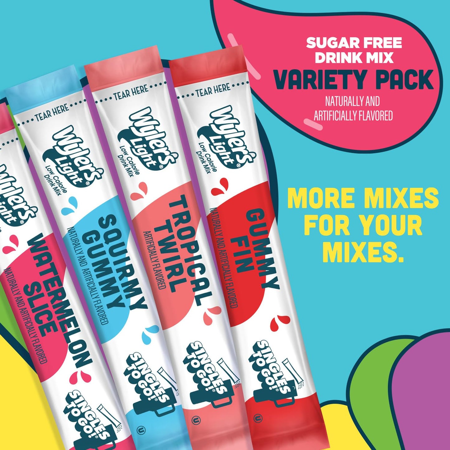 Wyler's Light Singles To Go Drink Mix, Gummy Candy Variety Pack, 30 Packets