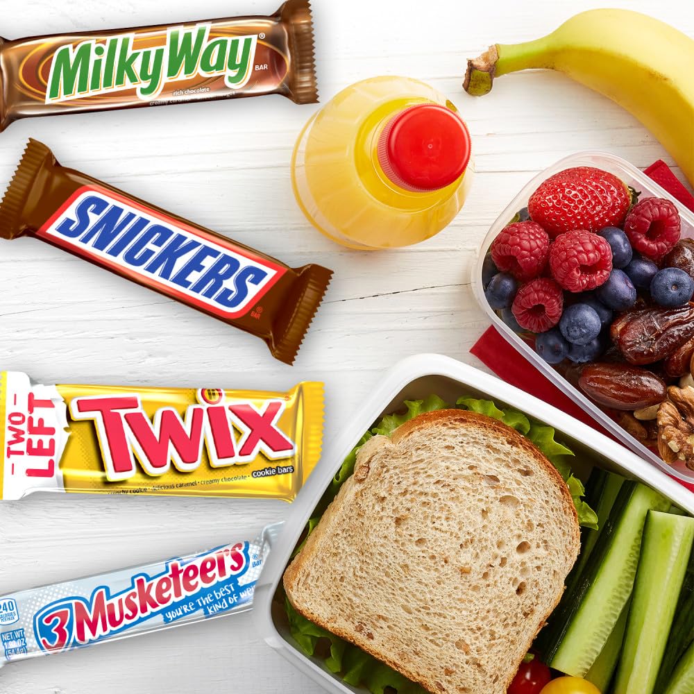 SNICKERS, TWIX, 3 MUSKETEERS, MILKY WAY Full Size Back to School Chocolate Bar Variety Pack, 18 ct Bulk Candy Box