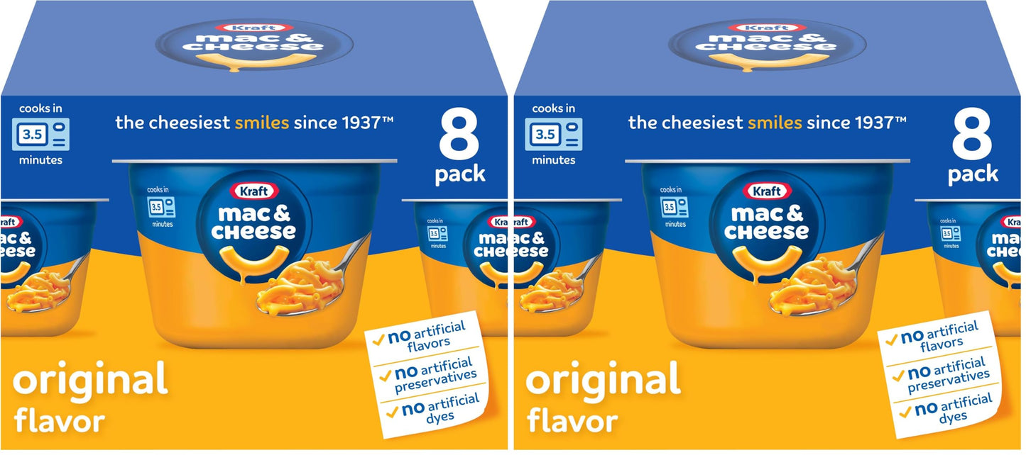 Kraft Original Easy Microwavable Macaroni and Cheese Cups (8 ct Box, 2.05 oz Cups) (Pack of 2)