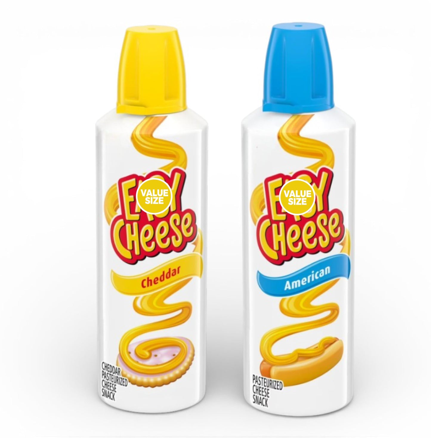 Easy Chese Cheddar Cheese Snack + Easy Chese American Cheese Snack, 8 oz Aerosol Cans Variety Pack (Pack of 2), Spray Cheese for Crackers, Pretzels & Snacks