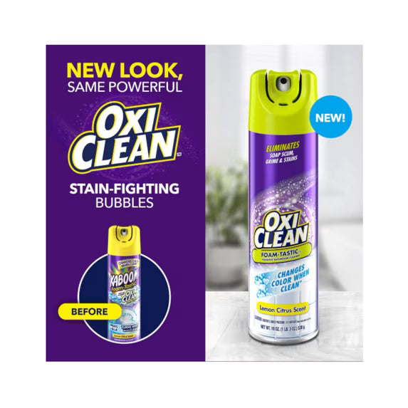 (4 pack) OxiClean Foam-Tastic™ Foaming Bathroom Cleaner (Formerly "KABOOM"), Citrus Scent, 19 oz Spray Can, Eliminates Soap Scum, Grime and Stains - Pack of 4