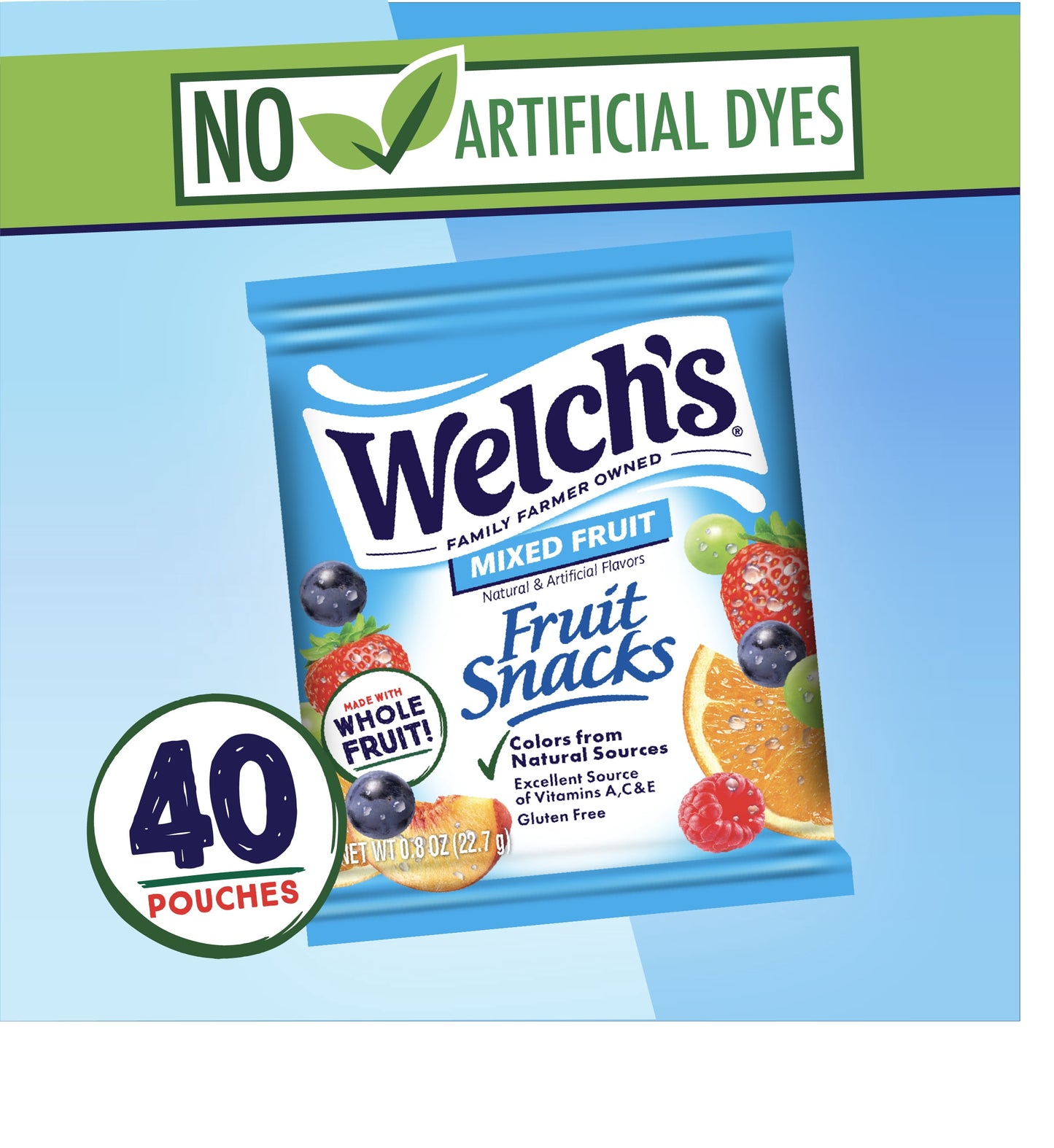 Welch's Fruit Snacks, Mixed Fruit, Soft Kids Snacks, 0.8 oz, 40 Count