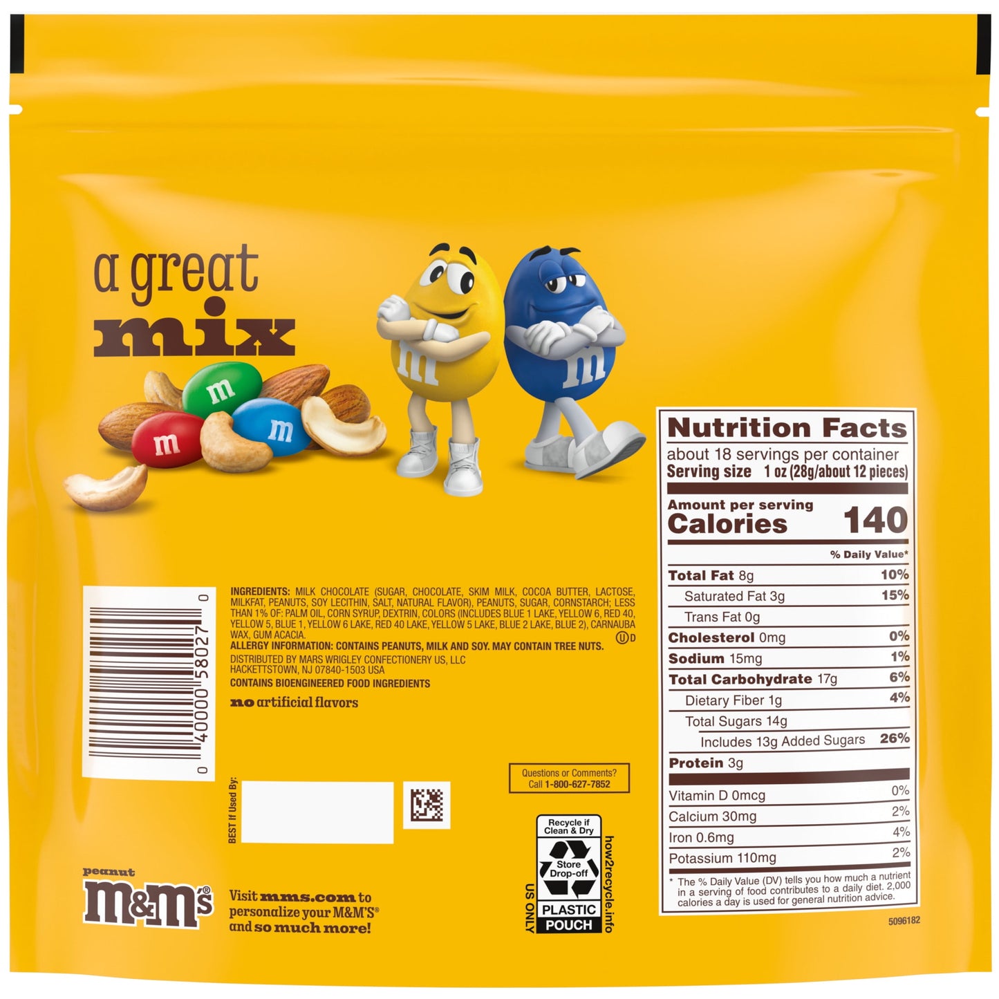 M&M's Peanut Milk Chocolate Candy, Family Size 18.08 oz Resealable Bulk Bag